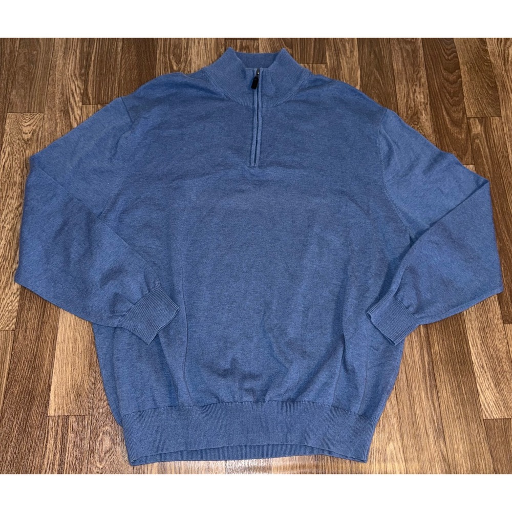 Jos A‎ Bank Signature Collection Blue 100% Pima Cotton Quarter Zip Sweater XL